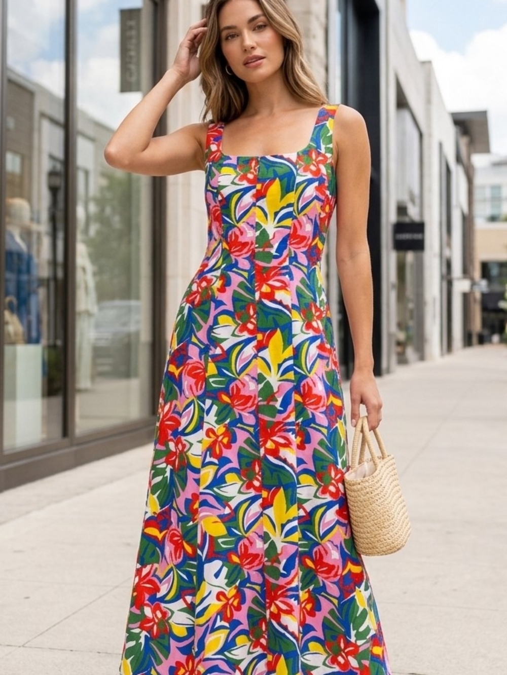 Free Assembly Vibrant Floral Midi Dress in Multi